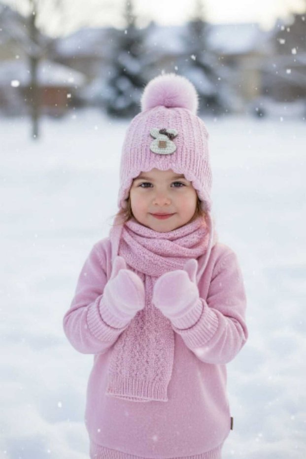 Kitti 0-12 Months Baby Girl & Child Accessories Fleece Inside Scarf Beanie Gloves 3-Piece Set