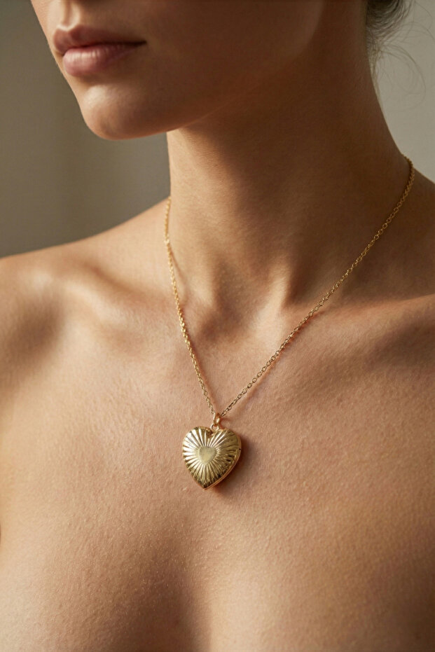 Women's Gold Domed Heart Necklace