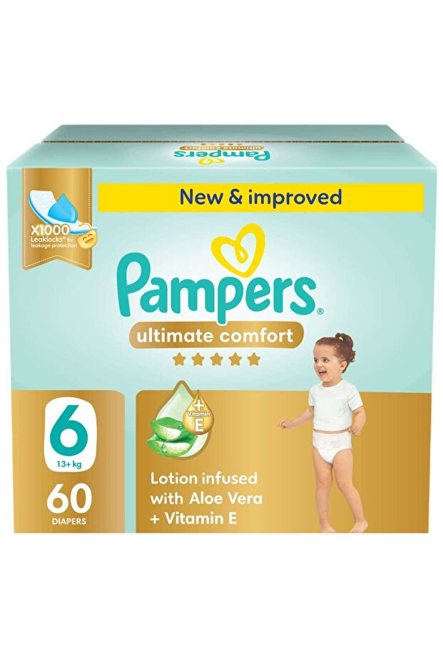 Baby Diapers | Ultimate Comfort Taped | Size 6 | 13+ kg | Aloe+Vit E | 60 Ct