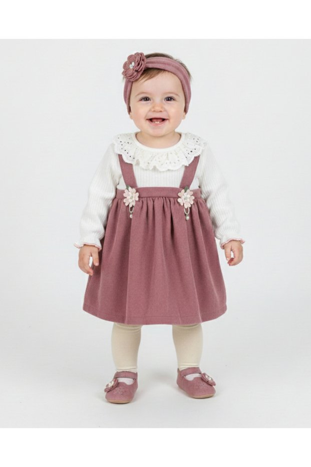 Baby Girl Vintage Peter Pan Collar, Ribbed Floral Accessory Dress l l 6-9-12-18-24-36 Months Dress