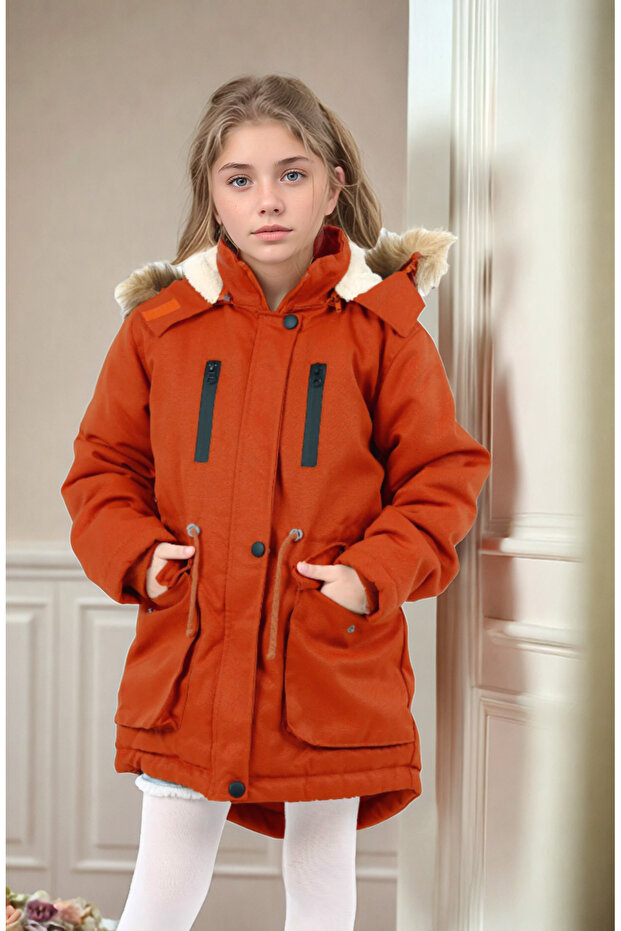 Girl's Hooded Inner Fleece Lined Comfortable Thick Winter Coat