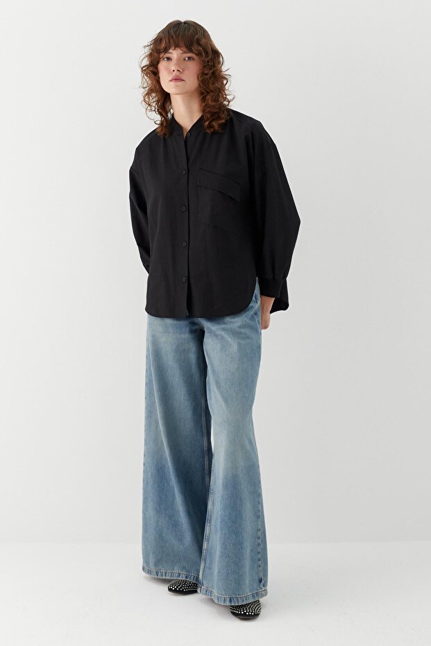 Cep Detaylı Basic Gömlek Siyah - 5