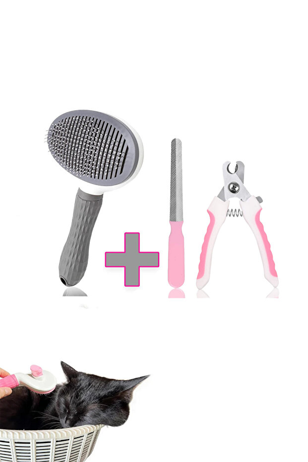 Automatic Hair Collector Cat Nail Clipper Paw Cleaning Bristle Dust Scrub Cleaning Kit Grooming