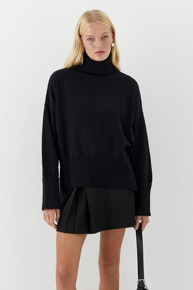 Basic Boğazlı Triko Kazak Siyah - 2