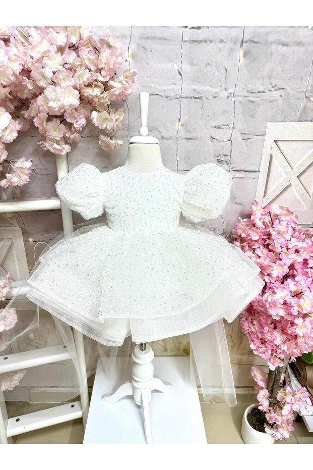 White Stone Baby Girl Dress, Birthday Dress, Photo Shoot Dress, Suitable for 0-13 Years Old
