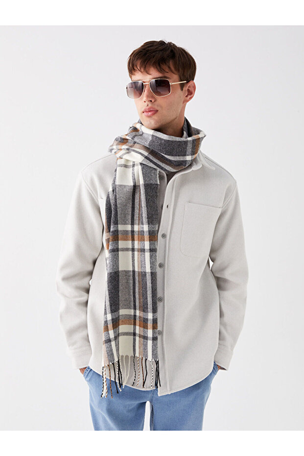 New Season Tassel Detailed Plaid Patterned Men's Scarf W35911Z8
