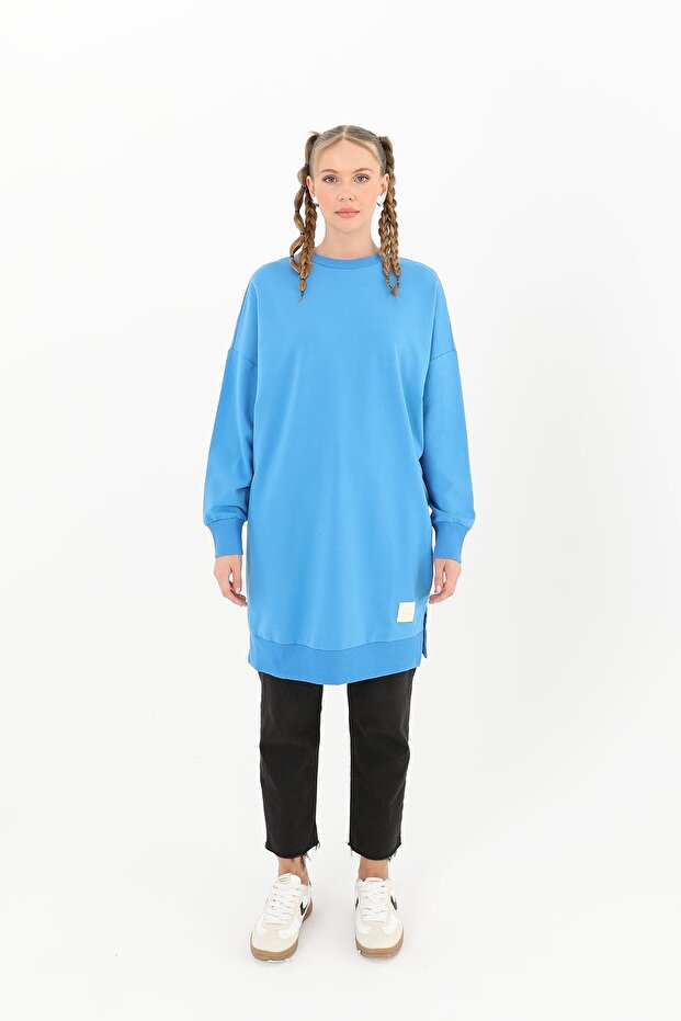 İki İp Kumaş Basic Tunik Sweatshirt - 3