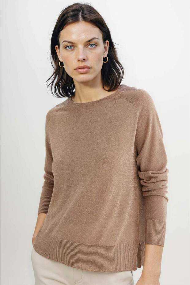 Regular Fit Bisiklet Yaka Simli Basic Düz Triko Kazak C6818AX24WN - 1