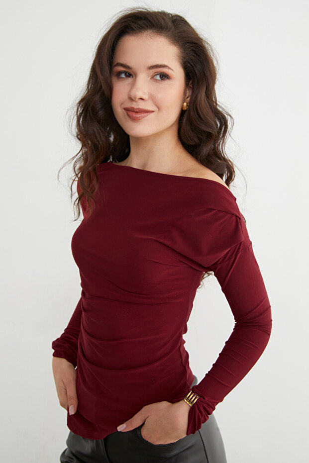 Drapeli Balıkçı Yaka Bluz - 4