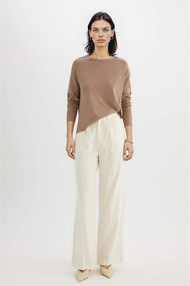 Regular Fit Bisiklet Yaka Simli Basic Düz Triko Kazak C6818AX24WN - 2