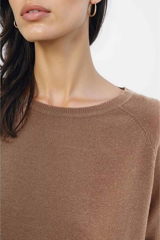 Regular Fit Bisiklet Yaka Simli Basic Düz Triko Kazak C6818AX24WN - 4