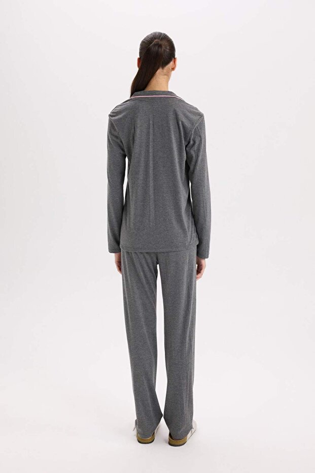 Pijama Takımı Regular Fit Uzun Kollu Üst Uzun Alt-Fall in Love E2246AXNS - 6