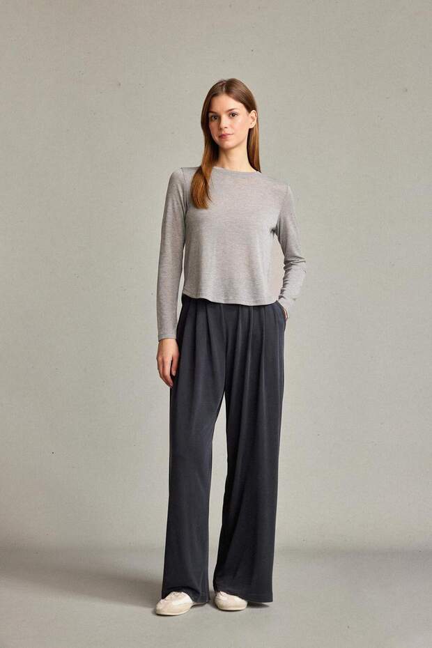 Wide Leg Modal Trousers with Elastic Waist F8507Ax25Sm