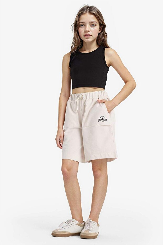 Kız Çocuk Beli Lastikli Basic Düz Şort B0847A825HS - 2