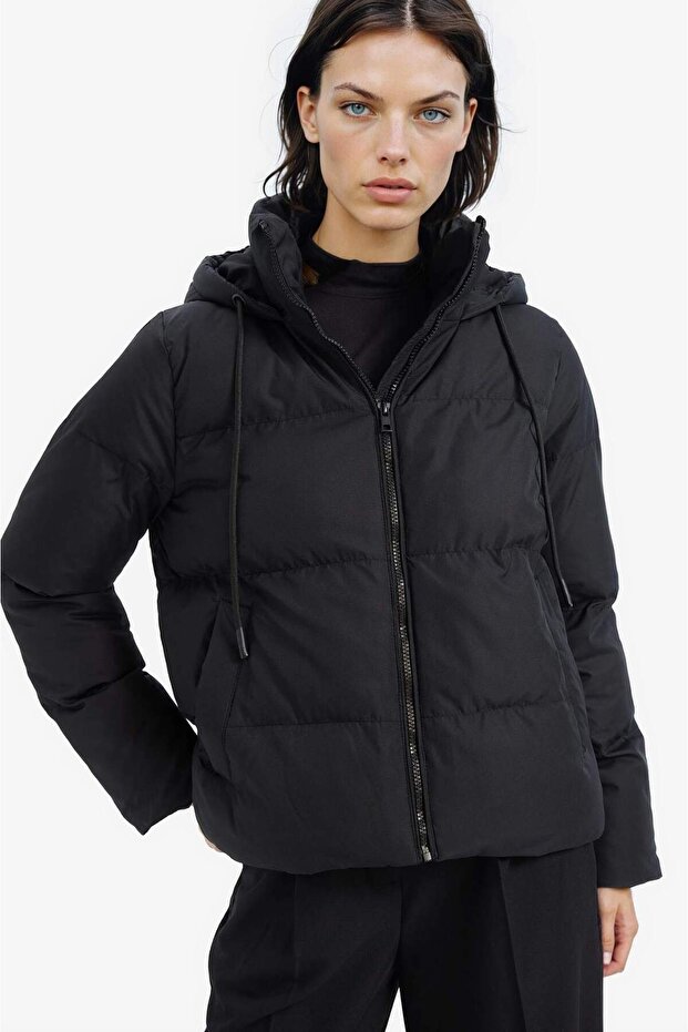 Standart Fit Hooded Puffer Jacket with Zipper Pocket E9592Ax25Sp