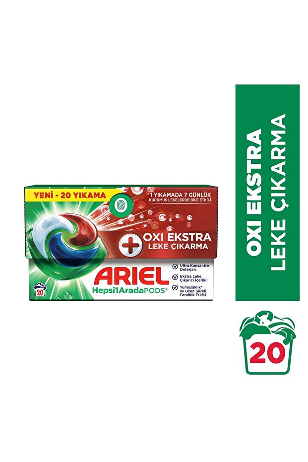 Ariel Hepsi1Arada PODS® Oxi Extra Leke Çıkarma Kapsül Çamaşır Deterjanı Beyazlar ve Renkliler 20 Yıkama