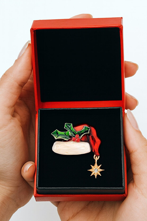 Yılbaşı Şapka Figürlü Broş - 1