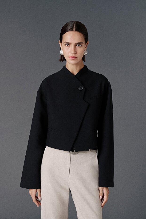 Diagonal crop blazer ceket - 2