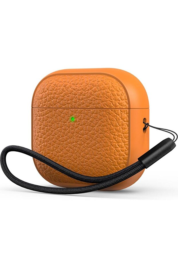 Airpods 4 Case Cover with Wrist Strap, Leather Touch Design Protective Cover-Orange