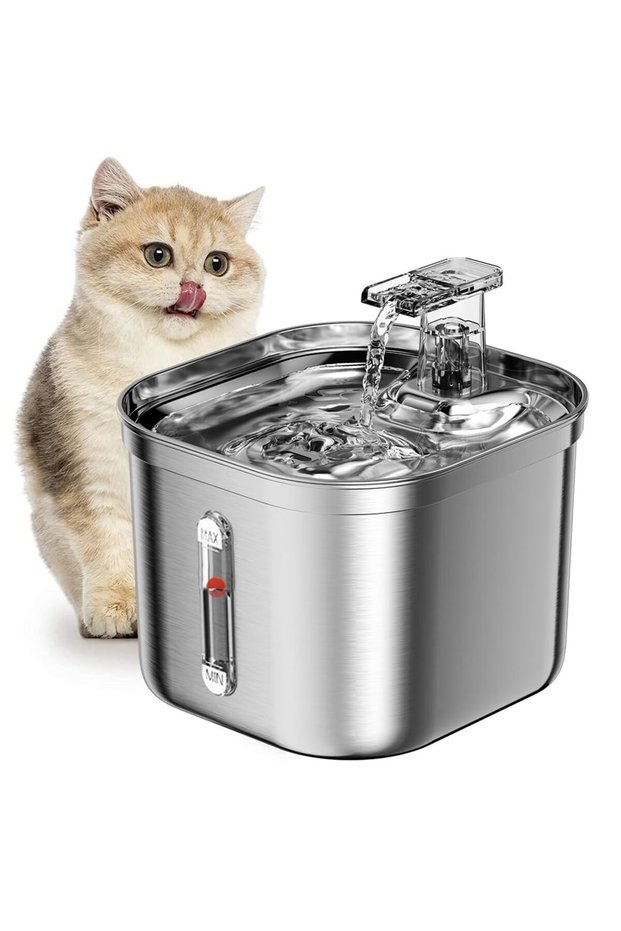 Cat Water Fountain, 2.2L Stainless Steel Pet Fountain with Quiet Pump, Cat Drinking Fountain with Wa