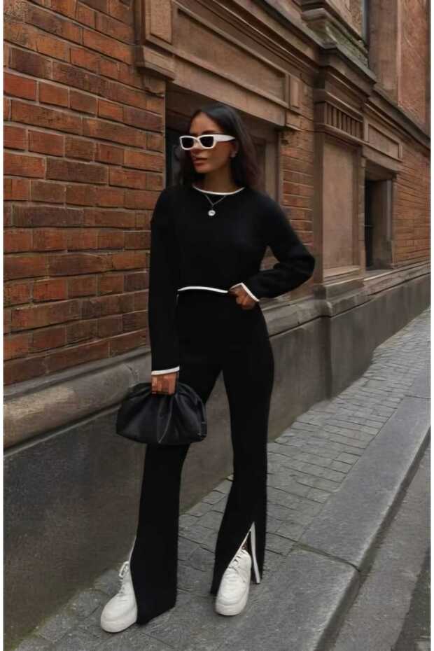New Deux Women's Slit Detailed Knitwear Set