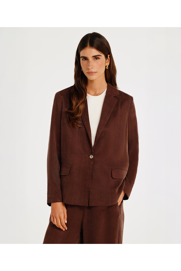 Single Button Long Sleeve Jacket - 2