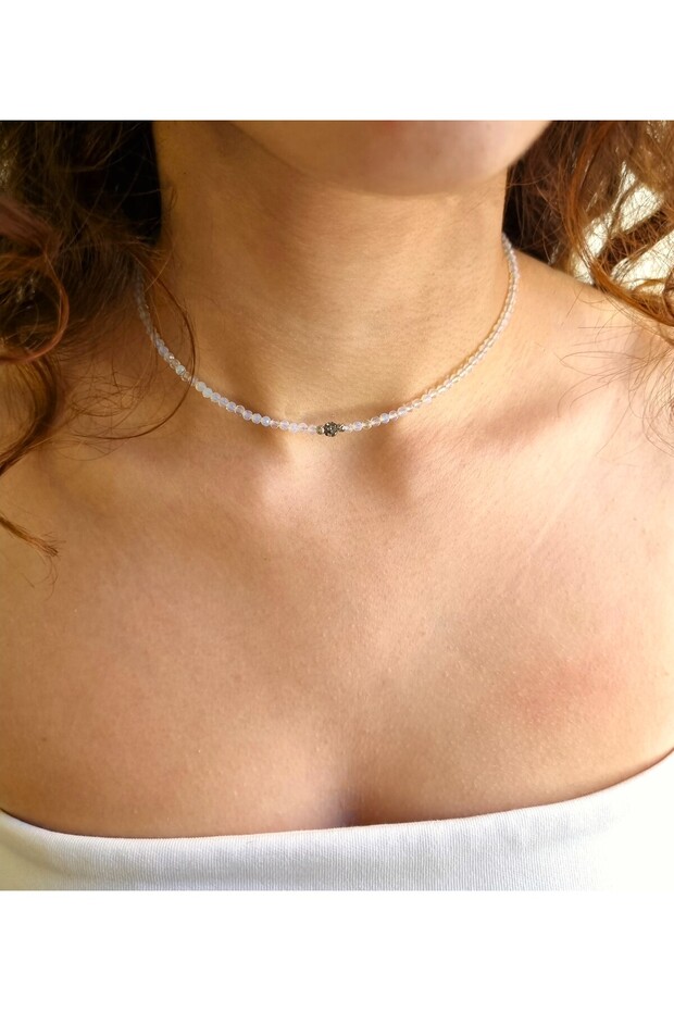 Opal Natural Stone Necklace with Zircon Ball Detail | Sparkling Elegance
