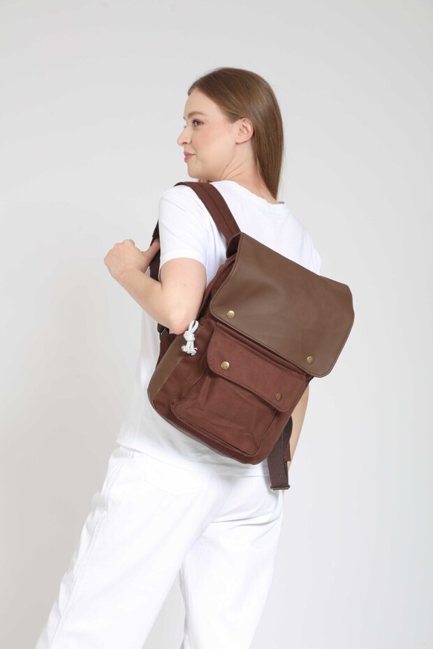 Geronimo Leather Cover Backpack Daily Use Camping Travel Bag School Bag