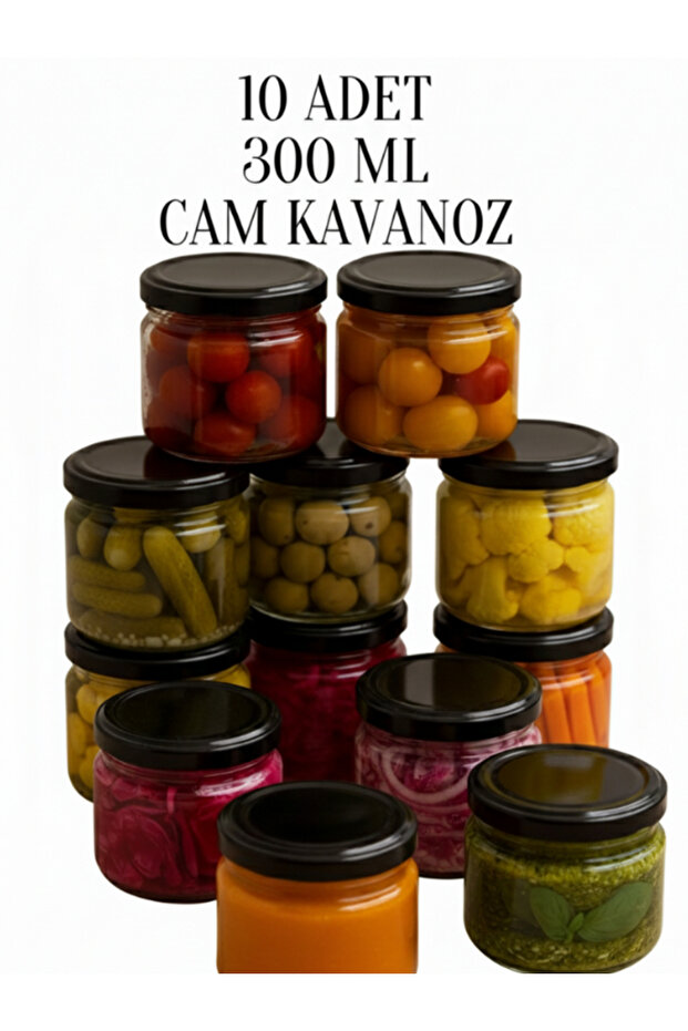 300 Cc Glass Jar with Black Lid 10 Pieces Tp00411