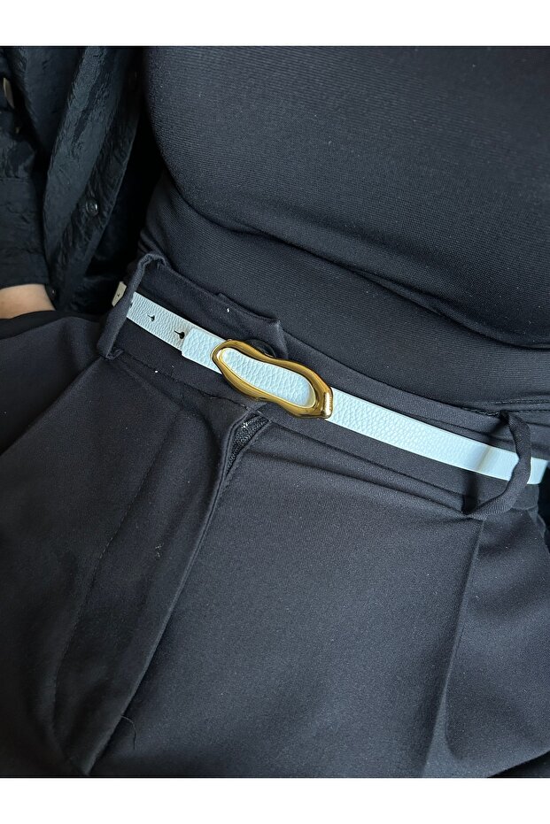 Laud Long Wave Patterned Women's Gold Buckle Belt Jacket Belt Dress Belt Trouser Belt