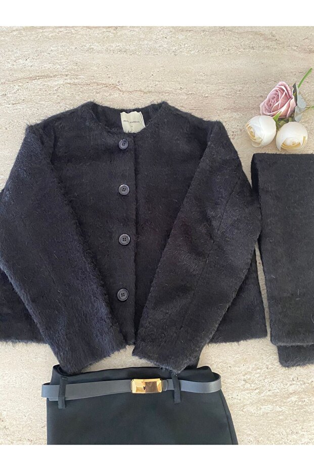 Atlı Detaylı Kaşe Kaban Siyah - 1