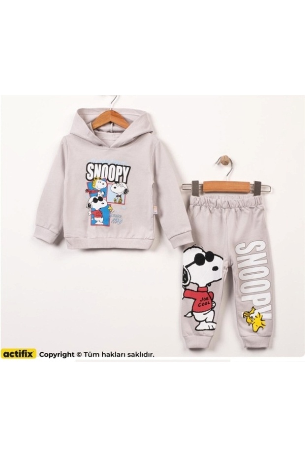 6-24 Months Snoopy Printed Hooded Baby Tracksuit Set | Transitional