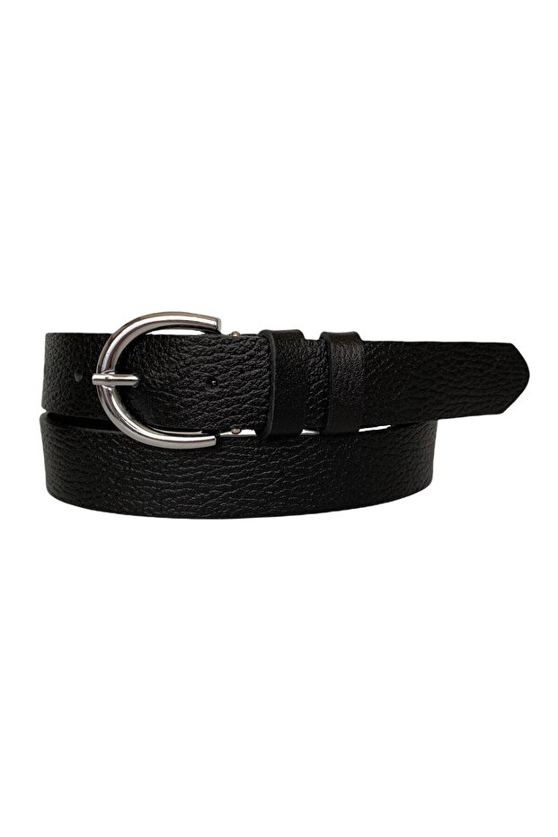 100% Genuine Leather Silver Buckle Black Printed Thin Women's Belt, 3cm=3cm-kdn-01