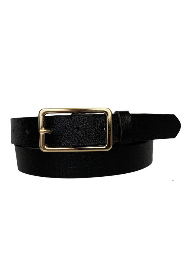 100% Genuine Leather Black Thin Women's Belt with Gold Buckle, 3cm=3cm-kdn-20