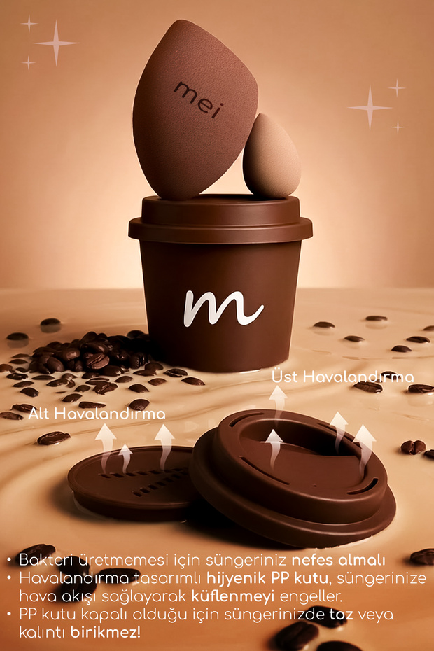 Makyaj Süngeri Fondöten Emmeyen Sponge Coffee Cup Hijyenik Walnut 1 Pro 1 Mini - 7