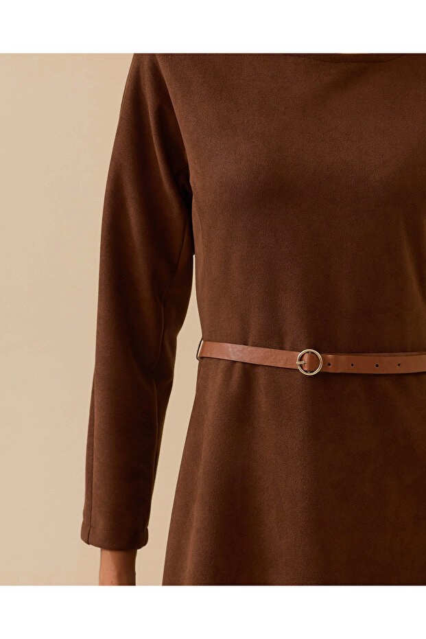 Kemerli Süet Elbise - 4