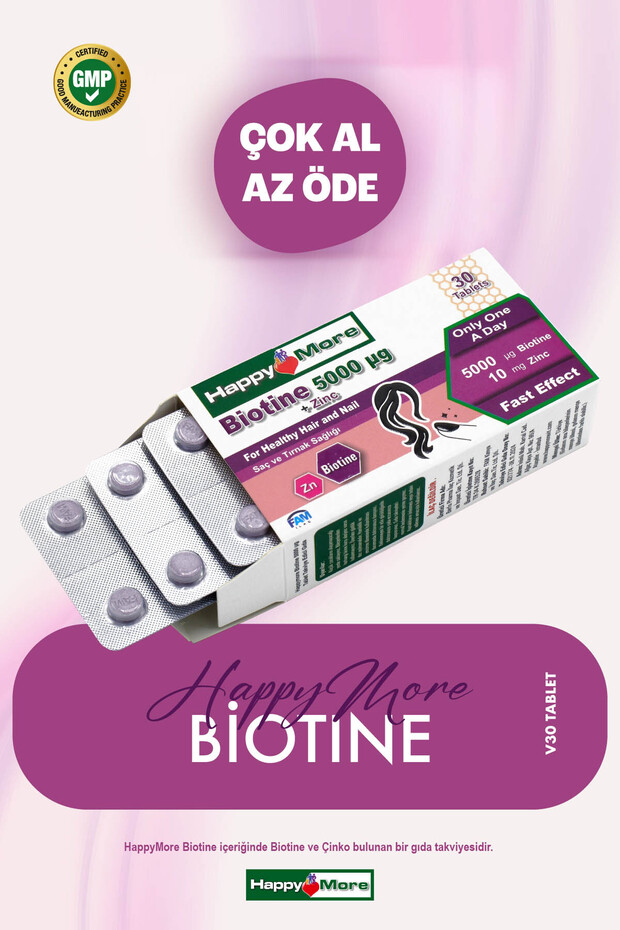 Supplemental Food Containing Biotin and Zinc 30 Tablets