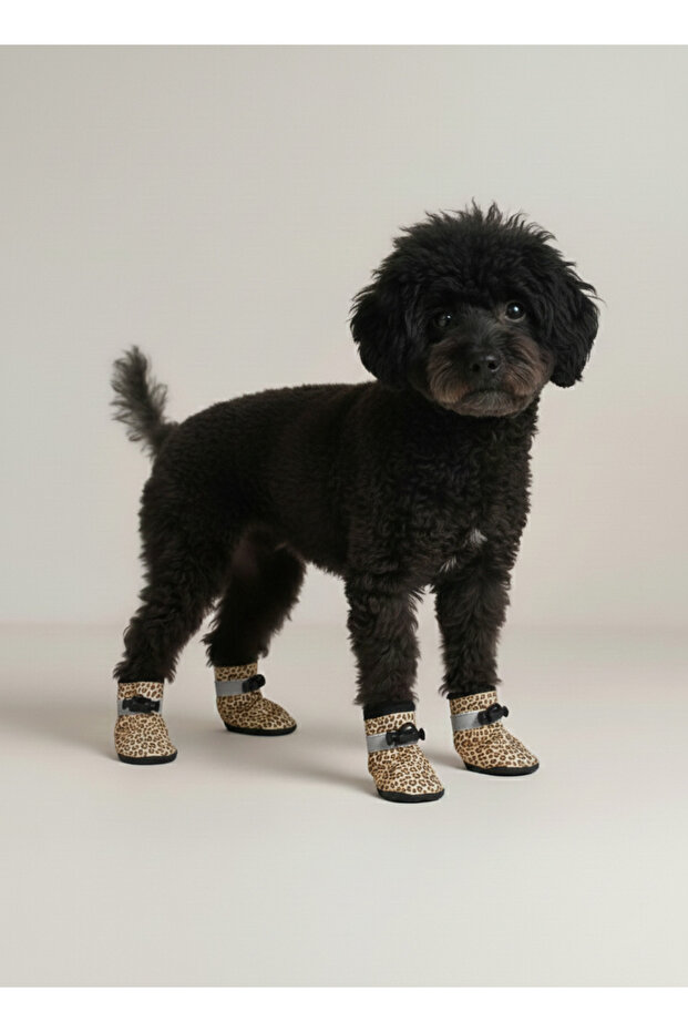 New Season Dog Paw Protective Shoes - Leopard Patterned, Waterproof, Non-Slip Sole, 4 Pieces