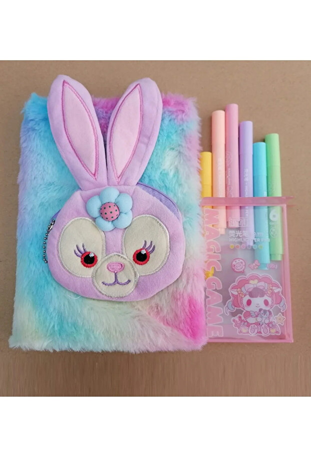 Plush Notebook Set with Wallet - Diary - Rabbit Pattern 80 Sheets - 1