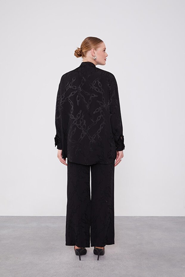 مجموعة ثنائية بنمط سلسلة مفصلة بأزرار مكشكشة سوداء - 6