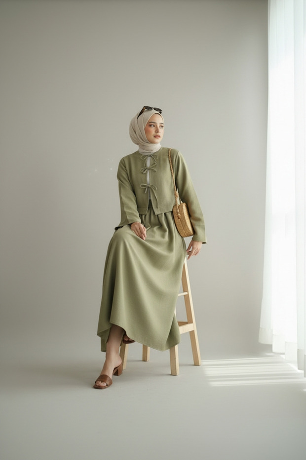 Set de fuste și bluză pentru femei in guler rotund Set din două piese cu talie elastică cu șireturi, confortabil, pentru zi cu zi - 5