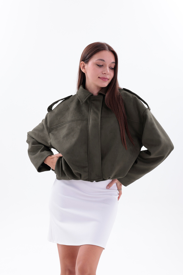 OVERSİZE HAKİ SÜET BOMBER CEKET - 3