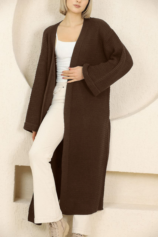 Oversize Örme Uzun Triko Hırka - 4