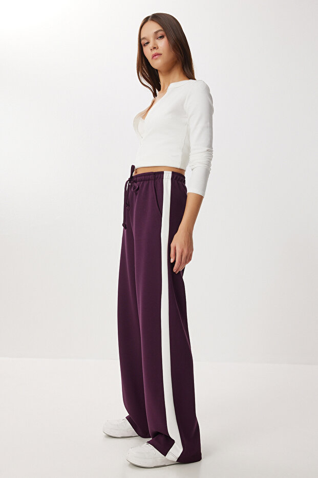 Contrast Stripe Modal Sweatpants Lxa0024 Mürdüm