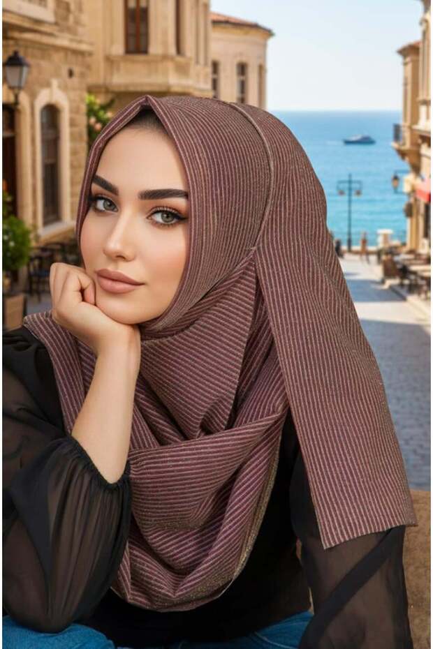 شال مزدوج منقوش بخط نحاسي - 1