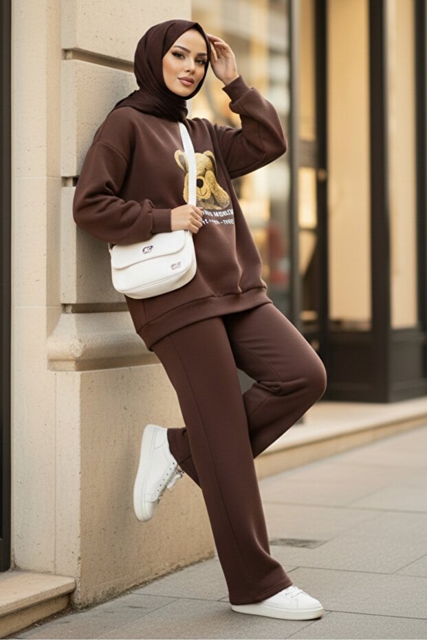 Teddy Bear Pattern Three Thread Double Suit 1655 - Brown