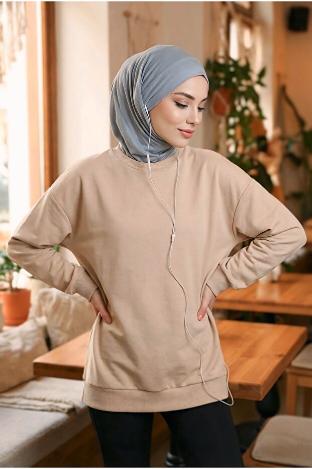 Combed Cotton Bonnet with Neck Covering Feature and Headphone Opening, B-94, Gray 2