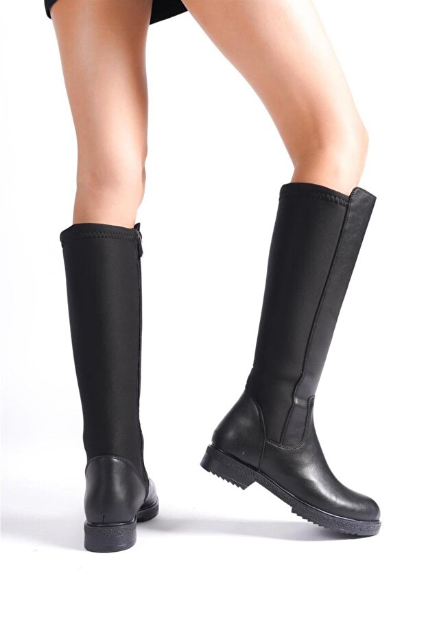 Women's london diver fabric knee-high boots - black