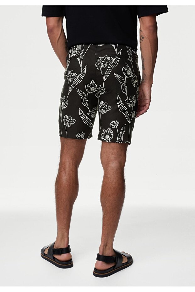 Regular Fit Çiçek Desenli Şort - 5