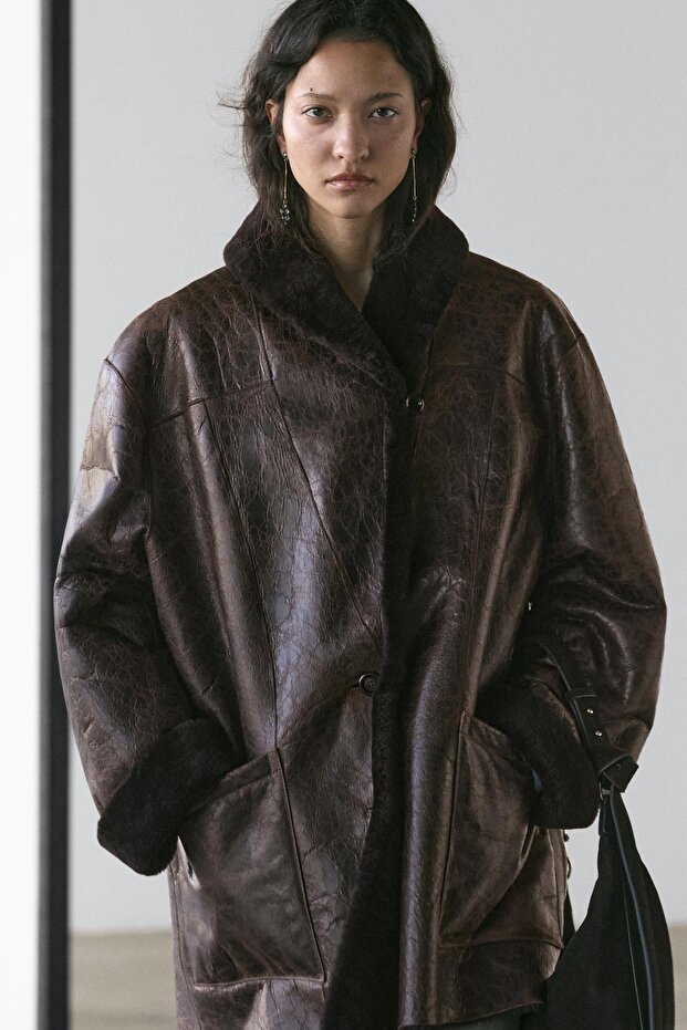 Crackled finish mouton coat - 2